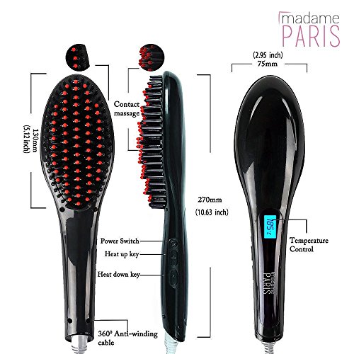 MadameParis ✮✮✮ Haarbürste Haar Glätter – ZOE Ausgabe ✮✮✮ sofort Glattes Haar – natürliches Ergebnis – einstellbare Temperatur – Keramik – kein Verbrennungsrisiko – seidiges Haar – täglicher Gebrauch - 5