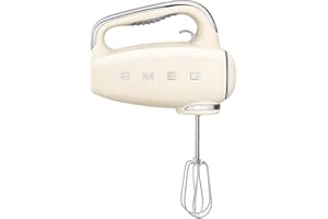 Smeg, Batteur Électrique HMF01CREU, 9 Niveaux de Vitesse, Fonction Turbo, Système de Démarrage Progressif, 4 Batteurs, 2 Crochets Pétrisseurs et Range Cable Fournis, 250W, Crème