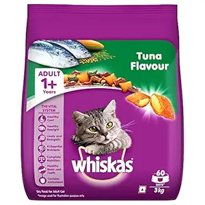 Whiskas Adult (+1 year) Dry Cat Food Food, Tuna Flavour, 3kg Pack