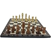 Wooden Chess Set and Walnut Pattern Board Large Size (37x37 cm.)