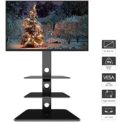 1home Meuble TV Verre Trempé Support Piotant pour Ecran Plasma LCD de 30 à 65 Pouce 3 Etagères