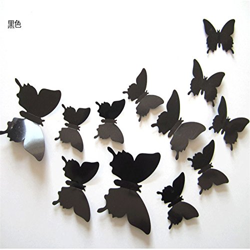 Da.Wa 12 Stück Schmetterling Wandaufkleber 3D Butterfly Wall Tattoo Wall Sticker Wall Decoration with Adhesive Spots for Attaching,Set of 12,Schwarz - 6