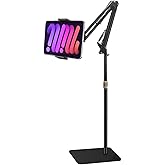 Dyazo Adjustable Floor Stand with 360° Rotating Gooseneck Long Arm | Dual Mobiles & Tablets Holder with Stable Base | Fits 5.