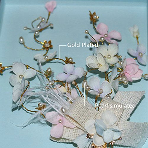AMDXD Colorful Flower Headdress Handmade Feather Hair Accessories,Womens Floral Pearl Simulated Inlay
