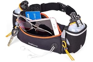 LotFancy Running Hydration Belt with 2 Water Bottles (BPA Free), Waist Belt Unisex Comfortable and Breathable, Best Partner for Outdoor, Marathon, Jogging, Cycling, Climbing, Camping