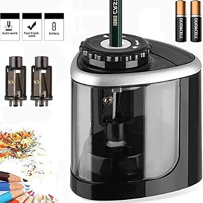 Practo Taille-crayon Électrique, Affûtage Manuel et Électrique avec 3 Lames Remplaçables, Alimenté par Batterie, Arrêter Automatiquement, Adapté à L'école/Classe/Bureau/Accueil - Noir