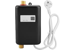 EUNEWR Mini chauffe-eau électrique instantané 220 V 3800 W avec écran numérique, sans réservoir, pour salle de bain, cuisine, rouge lavé (noir)