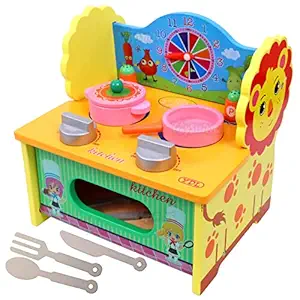 Toyshine Wooden Baby Kitchen Set Toy and Accessories, Pretend Play Game Toy for Boys Girls Birthday Gift for 3 4 5 6 7 Year Old - Lion