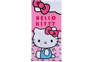 CARTOON Strandhandduk Hello Kitty 70x140 cm Mikrofiber 100% Polyester 245 g/m² Absorberande och Snabbtorkande Lätt och Kompakt Perfekt för Strand och Pool Rosa Design med Ikonisk Sladd