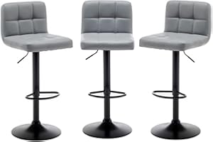 MILLIES DESIGN Set of 3 CHICAGO Faux Leather Bar Stools, swivel height adjustable (GREY)