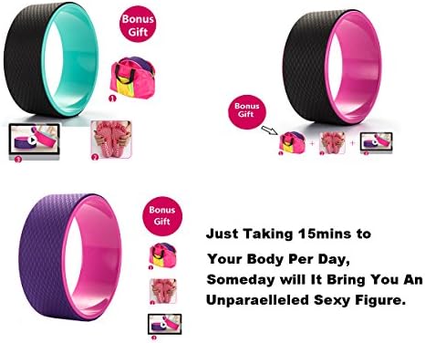 Yoga Wheel 13.2"*5.2"Yoga Prop Spinal Flexibility Back Roller Leg Balance Stretcher Yogic Pose Assistant for Beginner Advanced Yogis 300Lbs(4Pcs)[Black with Dark Pink]