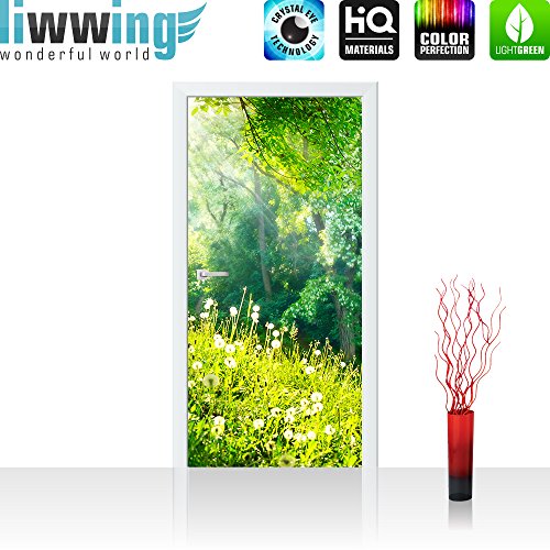 Türtapete selbstklebend 100×211 cm PREMIUM PLUS Tür Fototapete Türposter Türpanel Foto Tapete Bild – SUNNY FOREST – Wald Bäume Natur Baum grün Sonnenschein Sonne – no. 030 - 2