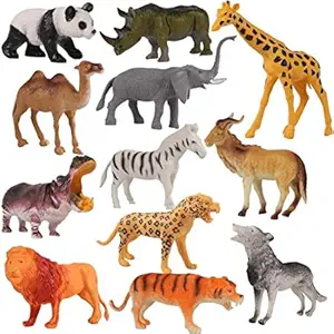 Planettoy Presents Wild Animals Jungle Figures Educational Learning Best Material Plastic Toys for Boys & Girls Childrens (Pack of 12) Large Size