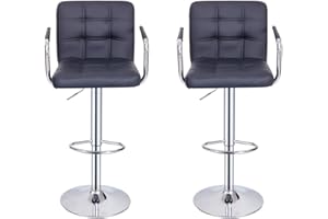 Panana Lot de 2 Tabourets de Bar, Chaises Haut, Hauteur Réglable, Revêtement en PU, Rotatif sur 360°, avec Accoudoirs, Dossier et Repose-Pieds, Pied Chromé (Noir)