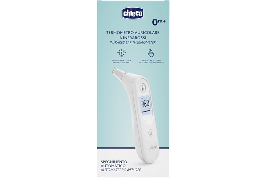 Chicco Infrared Ear Thermometer 0 Months + Instant Accurate Temperature Measurement with Small Probe Sound Fever Indicator Back Illuminated Screen Case Included