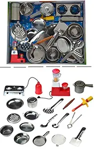 ToyDor 100 % Organic Steel Doll Kitchen Set for Girls Kids Toys for Kids Non Toxic BPA Free Material - mez 27