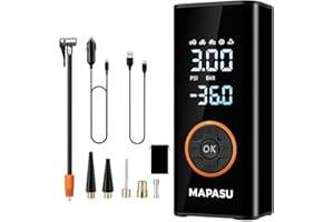MAPASU Tyre Inflator Air Compressor – Cordless Car Tyre Pressure Pump 150 PSI with Digital Display, Auto Shut-Off & LED Light for Car/Bike/Motorcycle