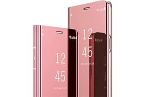 COTDINFOR iPhone 11 Custodia Placcatura Specchio Clear View Standing Cover Slim Mirror Flip Portafoglio Antiurto Case con Funzione Stand per iPhone 11 6.1 inch Mirror PU Rose Gold MX.