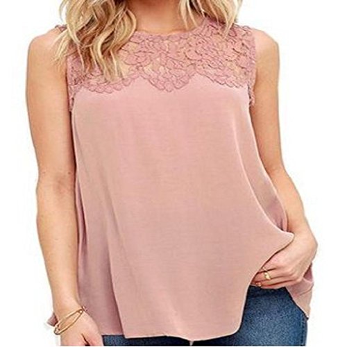 NINGNETI Las mujeres de gasa de encaje sin mangas blusa camisa Casual 
