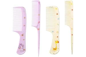 Bmeigo 4pcs Kids Hair Brush Set for Girls Boys - Toddler Hair Combs Wide Tooth Rat Tail Hair Styling Brushes Baby Comb Kit for Children Curly Straight Long Hair, Purple + Yellow