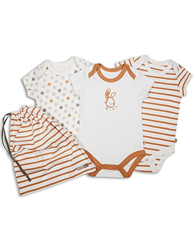 The Essential One - 3 Pack Baby Unisex Star Bodysuits Vests - Orange Beige - ESS141