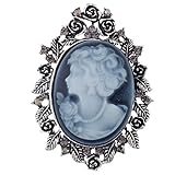 Lux Accessories Lux Zubehör Antik Blau Cameo Brosche brüniert Silber Blume Strass