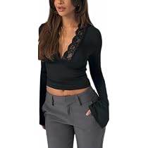 Crop Top Transparent Femme En Dentelle – Manches Longues, Col V – Haut Élégant Pour Soirée, Plage, Sortie