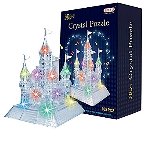 AiSi 3D Crystal Puzzle Jigsaw DIY Crystal Castle Blocks Office Desk Toy Light-Up Musical,105pcs