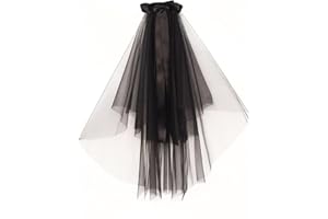 JUSTUSNX Velo de novia gótico negro, 2 niveles con lazo, accesorios de cosplay para mujeres y niñas