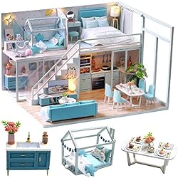 CUTEBEE Miniature avec des Meubles de Maison de poupée, kit DIY Dollhouse en Bois Ainsi Que la poussière et Le Mouvement de la Musique, 1:24 Salle créative pour l'idée Cadeau Saint Valentin