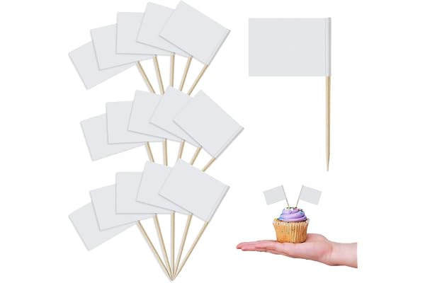 200 pcs Drapeau Papier Cure Dents, Blanc Mini Étiquettes Alimentaires Drapeaux pour Fêtes Décoration de Cupcake Étiquette de Fromage Salade de Fruits