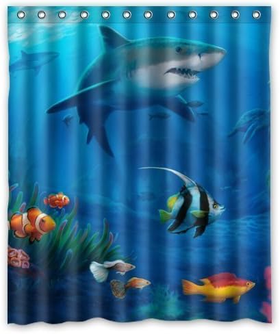 High Quality Underwater World Shark and Coral Fish Art Sea Ocean Animal Bathing Waterproof Bathroom Fabric Shower Curtain 60" x 72"