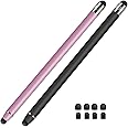 Lamkrtlp Stylus Pens for Touch Screens, 2Pack Universal Tablet Pen Capacitive 2 in 1 Touch Screen Pen for iPad/Pro/Air/Mini/iPhone/Samsung/Tablet with 8 Replace Tips (Black+Rose Gold)