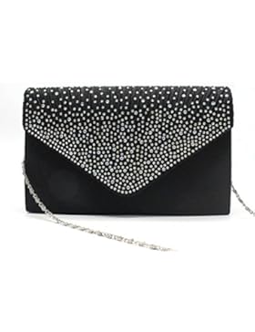 Nlyefa Damen Elegant Satin Clutch mit Strasssteine, Handtasche, Umhängetasche für Party Banett Hochzeitsfeier
