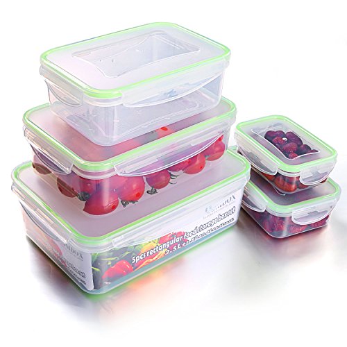 Homdox Frischhaltedosen Vorratsdosen Set Essen Box Brotdose Gefrierbehälter Eckig 5-teilig