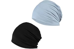 ASYKNM 2 Pack Slouchy Beanie Hat - Chemo Cancer Headwear Made of Cotton Sleep Cap Turban Headwear Stretch Muslim Headscarf for Women Men, blue