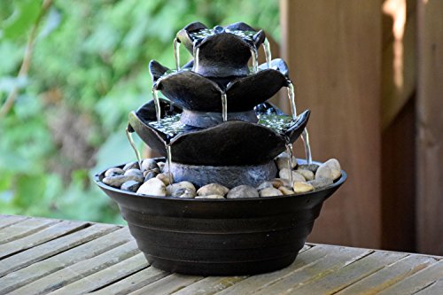 dobar 96410e Design Zimmerbrunnen aus Polyresin in Steinoptik mit Deko-Steinen, Wasserspiel mit Pumpe für innen, Kunststoff, schwarz, 22.2 x 22.2 x 20.6 cm - 6