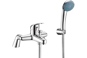 Veebath Bath Shower Mixer with Hose Pipe and Shower, Bathroom Tub Single Lever Mono Basin Shower Mixer, G3/4" Chrome Finished Taps, Shower Attachment for Bath Taps