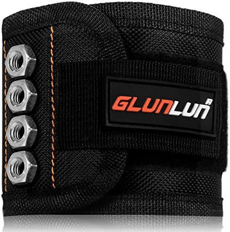 Glunlun Extra Large Magnetic Wristband, With 5 Powerful Magnets Magnet Wristbands for Holding Tools, Screws, Nails, Bolts, Drilling Bits, Best Tool Gift for DIY Craftsman, Dad, Husband, Boyfriend, Men, Women Black