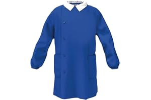 siggi Grembiule Scuola ELEMENTARE Bambino e Bambina Senza Ricamo in Cotone con Bottoni O Zip nei Colori Bianco E Bluette - Linea Happy School