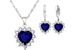 FDEETY Jewellery Set for Women Crystal Heart Pendant Necklace Earrings Set Wedding Prom Jewelry Birthday Gifts
