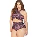 Produktbild Internet Damen Retro Blumen Drucken Bademode Sexy Neckholder Push-Up Bra Beach Bikini Set Hoher Taille Split Badeanzug Swimwear Shorts Tops mit Bikini Höschen Zweiteilig Schwimmanzug (Schwarz, XXXXL)