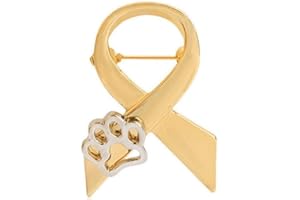 STRASS & PAILLETTES Pin's Broche Ruban doré avec Patte argenté pour Lutter Contre la maltraitance Animal. Pin's Sensibilisation cruauté Envers Les Animaux