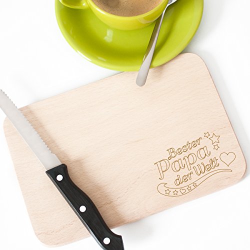 Wandkings Frühstücksbrettchen mit Gravur „Bester Papa der Welt“ – aus Holz – 22 x 14,5 x 1 cm