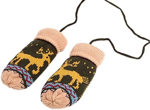 Ashdown Kids Winter Gloves Cute Knitted Mitten Christmas Gifts for Baby,Green&amp;Coffee
