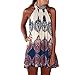 Women's Chiffon Dress, National Style Summer Flower Beach Party Casual Mini Dress (L)