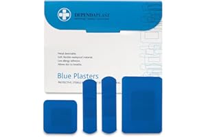 RELIANCE MEDICAL Dependaplast Food Area Blue Plasters With High Visibility And Metal Detection Properties, Easily Detectable, Individually Wrapped - Assorted Box of 100