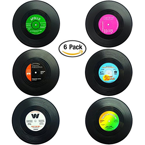 Set von 6 Untersetzer, SENHAI Retro Vinyl Record Matten Tischsets für Kalt-Heißgetränke, Anti-Rutsch-Tabletop-Schutz verhindert Rutschen – 4.1 „ - 2