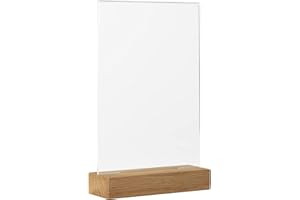 EUROPEL Présentoir de table A5 acrylique transparent première qualité, pied en bois de chêne certifié FSC, présentation recto-verso, pour brochure, cartes des boissons, restaurant, hôtel