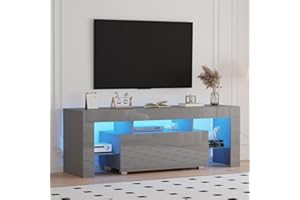 Rainbow Tree 130cm High Gloss Grey TV Stand Cabinet With RGB LED Lights, Modern Grey TV Unit with Shelves and Drawers Large Storage TV Cabinet for Living Room Bedroom
